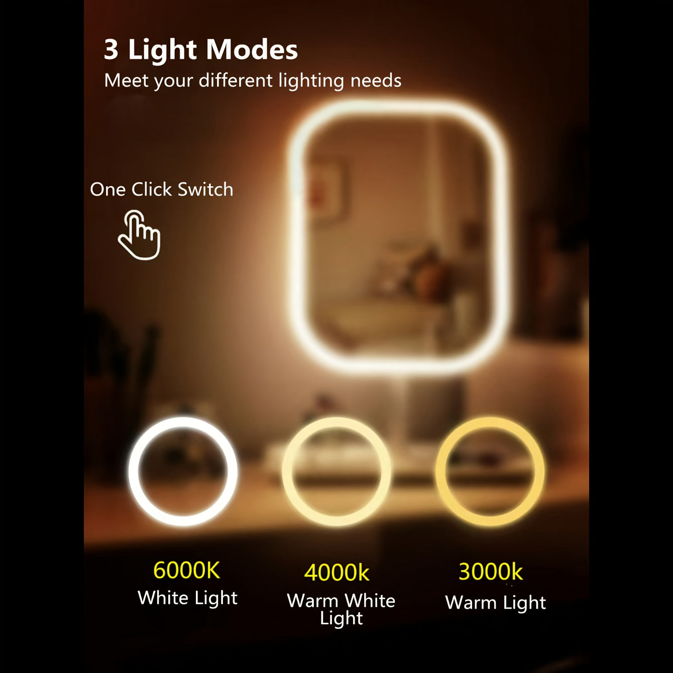 GlowFold — Espejo de Maquillaje LED Compacto con Control Táctil (3 Modos de Luz)