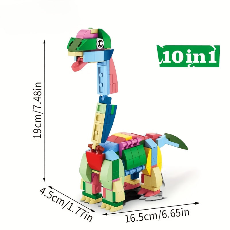 10-in-1 Mini Animal Dinosaur Series Building Block Set, Christmas Gift Assembly Toy with T-Rex Pteranodon Triceratops Ankylosaurus Ceratosaurus Mosasaurus Diplodocus Models, 371pcs for 10 Small Figures or 1 Large Model