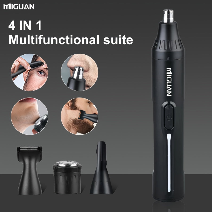 4-in-1 Professional Hair Clipper Kit USB Rechargeable Nose Ear Hair Trimmer, Beard Eyebrow Razor, Men's Grooming Tool, Black, 500mAh Battery, Personal Care Essential |Sleek Black Design Durable Construction, Haircut Must-Have