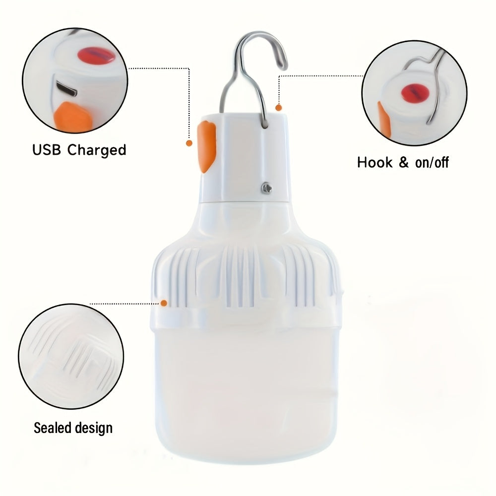 4pcs LiHangStar USB Rechargeable LED Camping Lights - Portable High Brightness Lanterns with Hooks for Emergency, Camping, Fishing, Yard & Stalls, IPX4, White, Portable Lantern | Sleek Lantern Design | Waterresistant Light