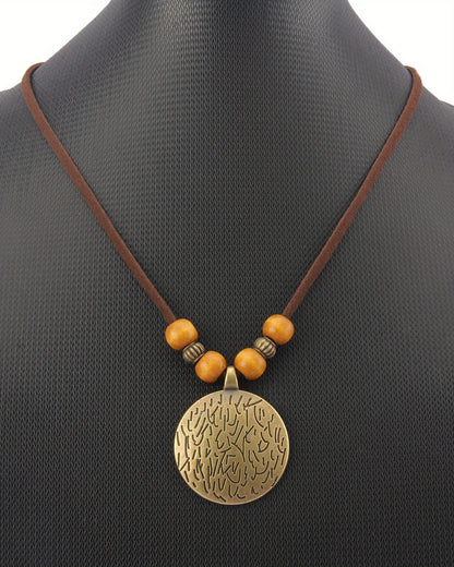 ZodiBoho TP — Collar Largo Bohemio Vintage con Cuentas de Madera y Dije Espiral Zodiacal