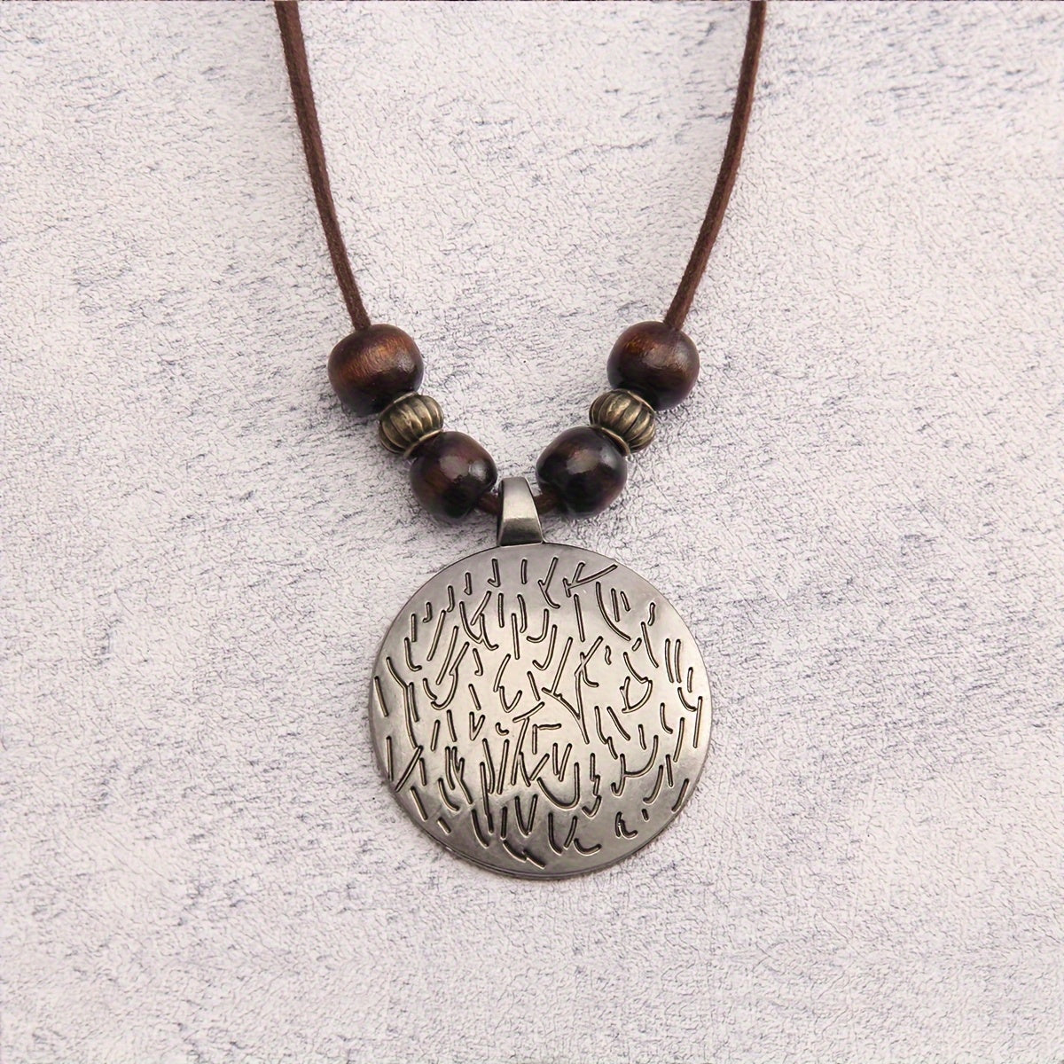 Bohemian Vintage Wooden Bead Necklace with Zodiac-Inspired Spiral Design - 12 Bead Long Chain Necklace for Women, Earthy Brown Boho Jewelry for Casual & Formal Outfits