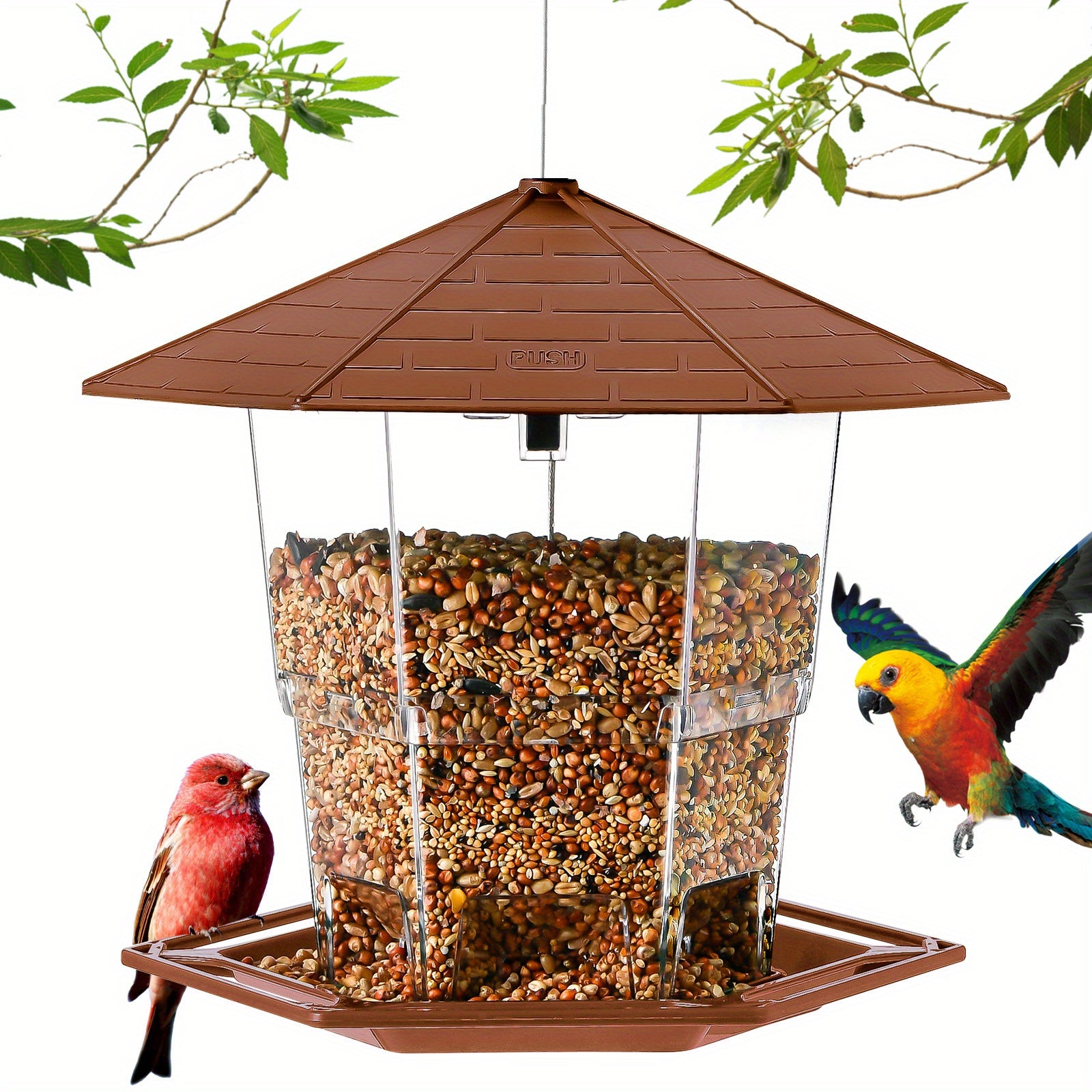 Outdoor bird feeder with clear feeding tubes & heavy-duty dome - All-Weatherproof bird feeding station, Spill-Proof Base, Easy-to-Clean - Attracts, Finches, Sparrows, Blue Jays - Durable Plastic Construction with Hanging Hook