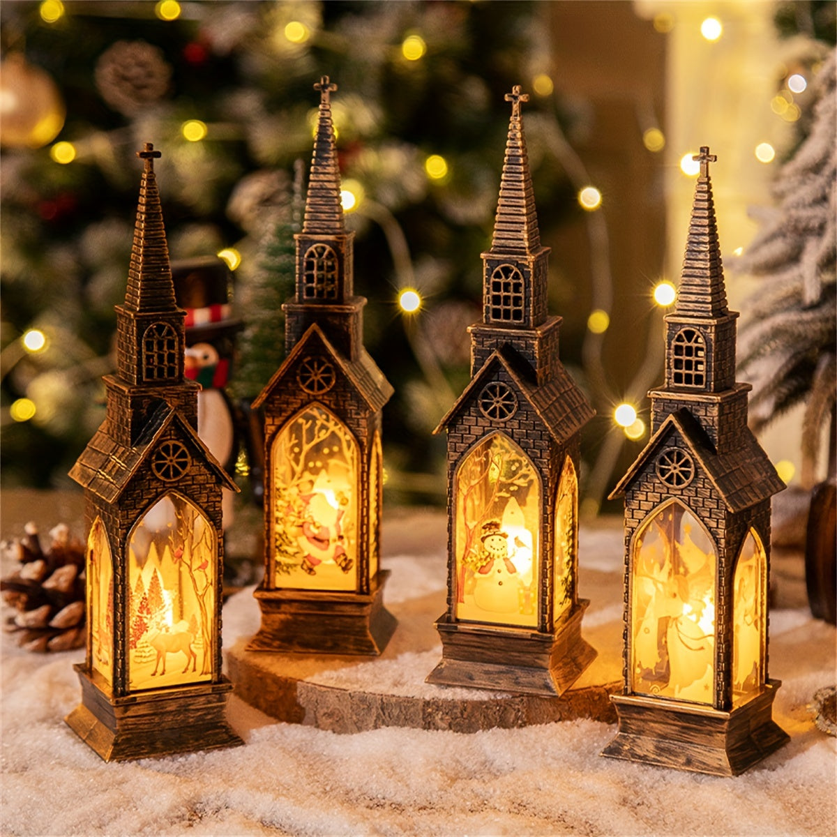 4pcs LED Electronic Candle Lights - Smart Holiday Decor with Realistic Flame Effect, Battery-Powered (Batteries Not Included) for Christmas, New Year, Autumn & Winter - Fireplace & Bedroom Night Lights, Festive Ornaments, Can