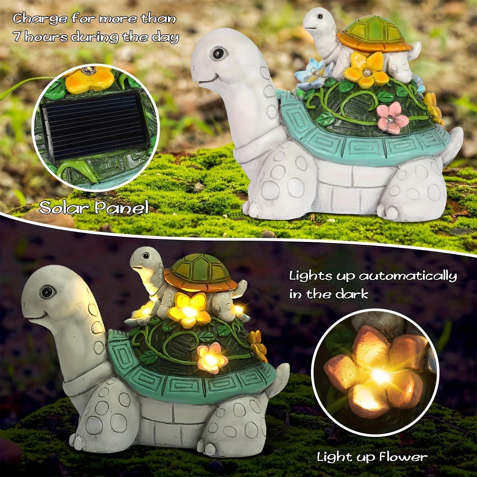 SAIKOGITL Solar-Powered Turtle Garden Statue with 7 LED Lights - Cute Resin Outdoor Decor for Patio, Lawn, and Porch, Ideal for New Year'S Day Celebrations, Garden Decoration | Festive Garden Statue | Solar Charged Lights, Ga