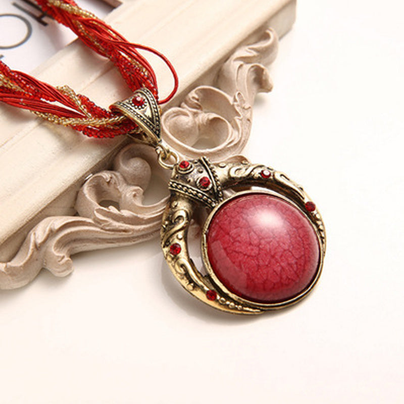 1pc Elegant Bohemian Handmade Pendant Necklace with Round Faux Gemstone, Alloy Material, Perfect for Women'S Party And Festival Celebrations, Versatile Jewelry Accessory for All Seasons, Festive Jewelry | Elegant Pendant | Al