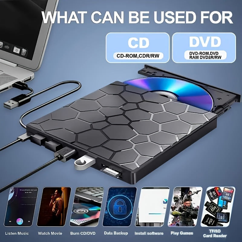 SlimBurn 8 — Unidad Externa CD/DVD 8 en 1 USB 3.0 para Laptop y PC