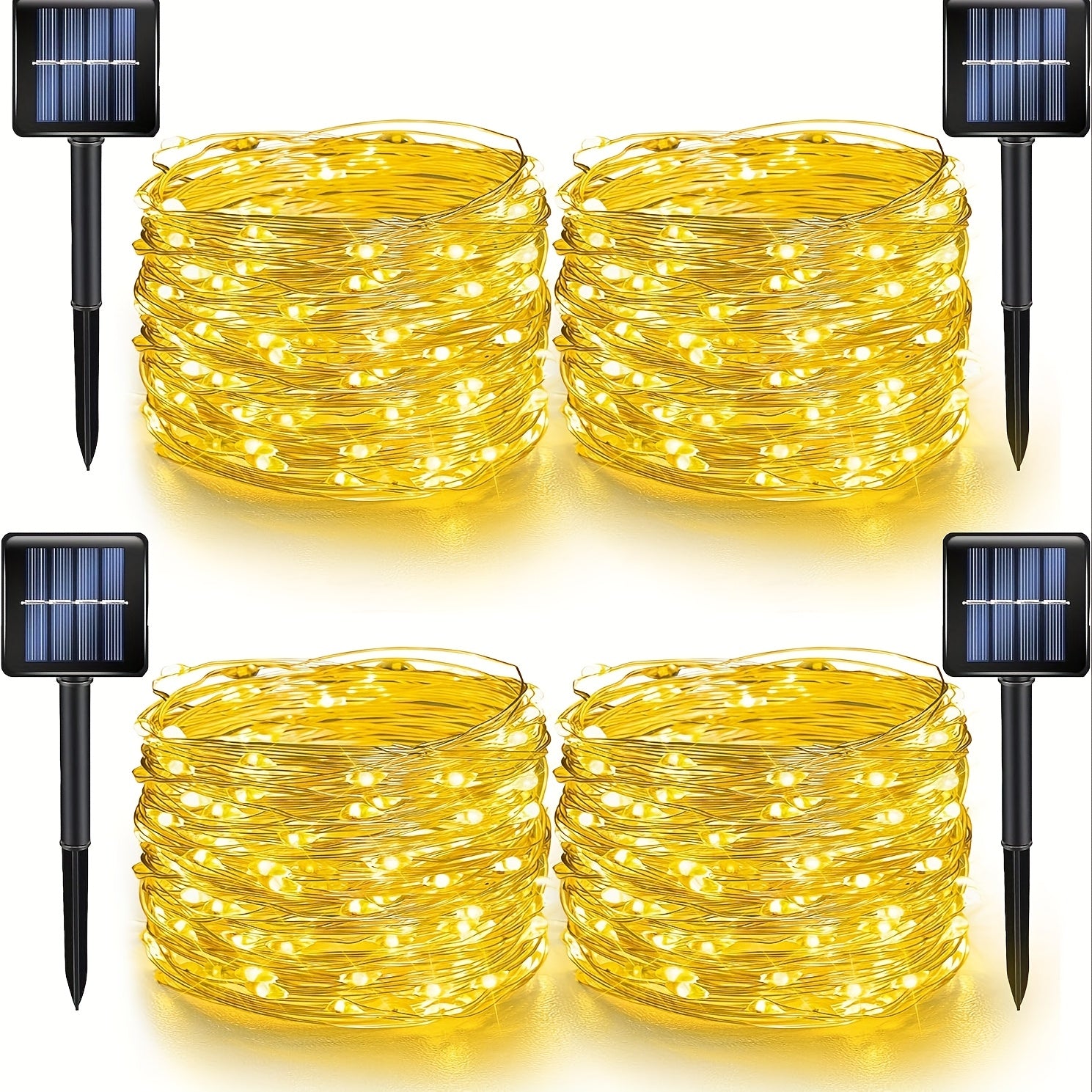 4pcs Solar Fairy Lights Outdoor, 11.98meter 100LED Solar String Lights with 8 Modes, Landscape Lighting and Torches for Yard, Garden, Wedding Party Decor, Warm White/White/Multicolor,, Solar-Powered & Light Sensor Control, Ou