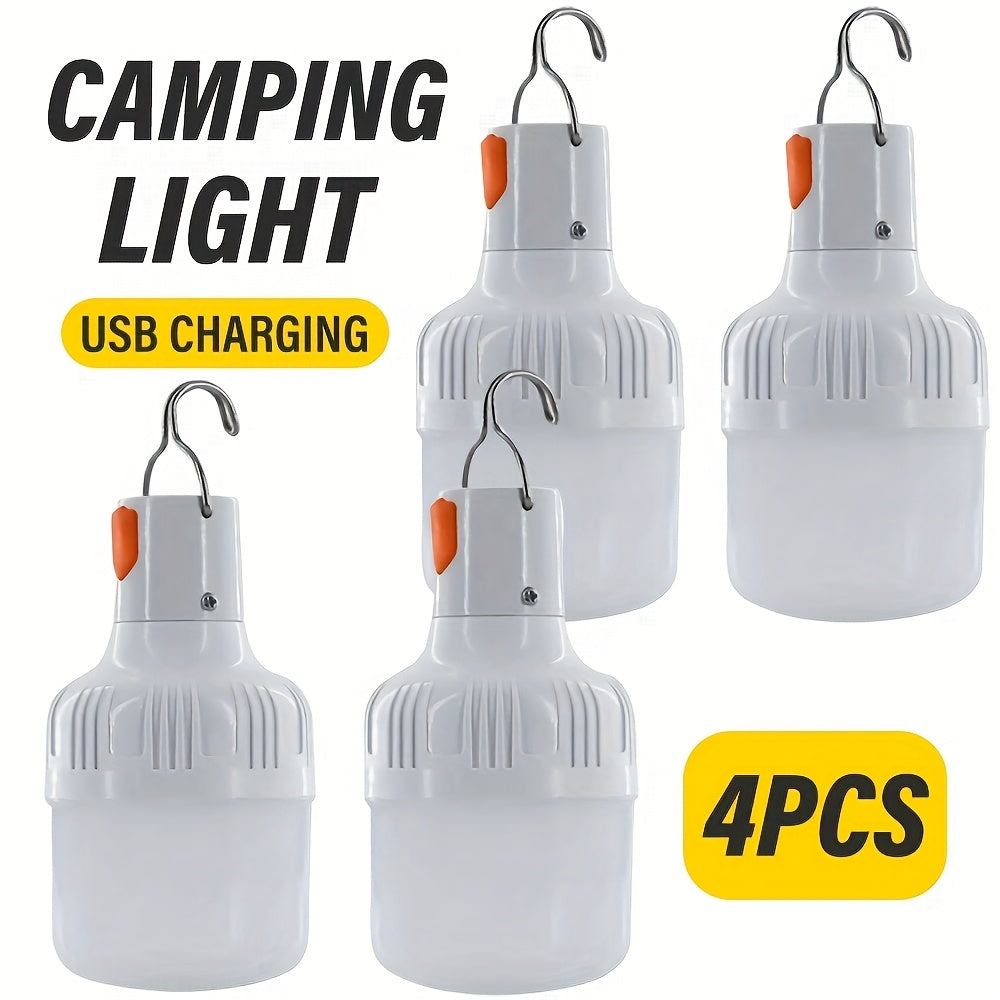 4pcs LiHangStar USB Rechargeable LED Camping Lights - Portable High Brightness Lanterns with Hooks for Emergency, Camping, Fishing, Yard & Stalls, IPX4, White, Portable Lantern | Sleek Lantern Design | Waterresistant Light