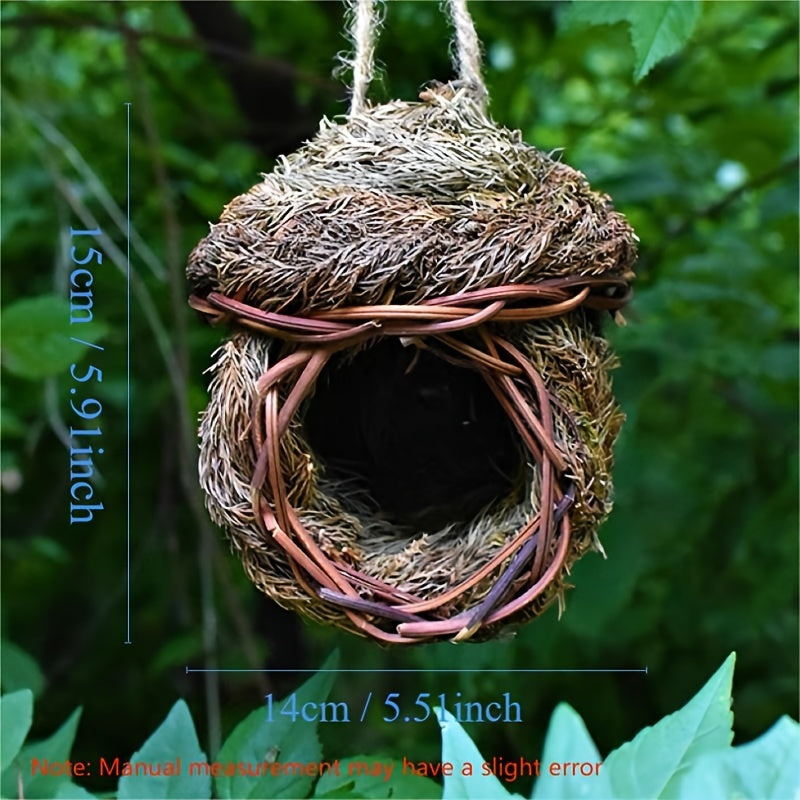 1pc Handmade Grass Bird Nest, Pine Needle Woven Parrot Nest Pearl Bird Nest Warm And Coldproof, Small Pet Ideal Hideout, Pastoral Yard Aerial Charm Round Bird House, Bird Nesting Box