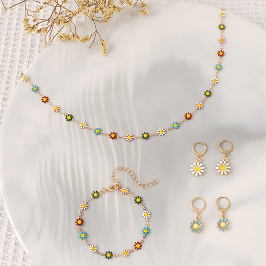 BloomSpirit — Set de Collar, Pulsera y Aros con Crisantemos Vintage