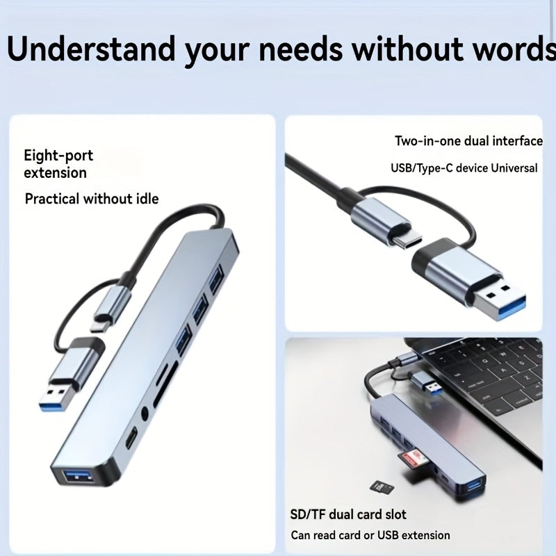 TechDock 8 — Estación de Conexión USB 3.0 Tipo-C para Laptop y PC (8 en 1)