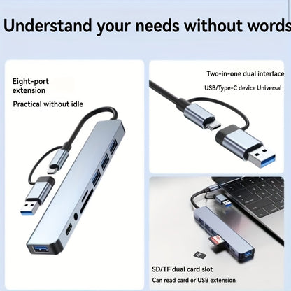 TechDock 8 — Estación de Conexión USB 3.0 Tipo-C para Laptop y PC (8 en 1)