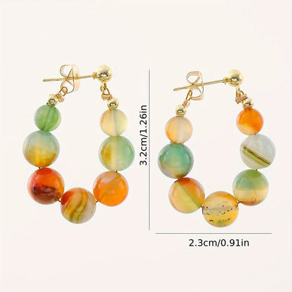 BohoGema VF — Par de Aros Vintage con Cuentas y Piedras Marmoladas Multicolor