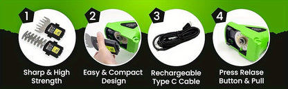 TrimFlex KV — Cortasetos y Tijeras de Césped Eléctricas 2 en 1 (Inalámbricas, Recargables por USB Tipo-C, Hoja de Acero Aleado)