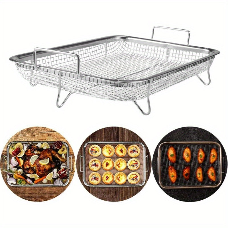 Stainless Steel Fry Basket Rack - Multi-Use Countertop Mesh Baking Tray for Healthier Cooking, Durable Food-Safe Design, Ideal for Fries and Veggies, Kitchen Essentials|Sleek Metallic Finish|Durable Construction, Fry Basket R