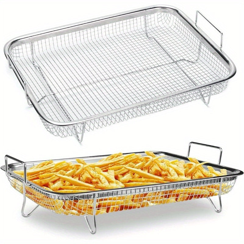 Stainless Steel Fry Basket Rack - Multi-Use Countertop Mesh Baking Tray for Healthier Cooking, Durable Food-Safe Design, Ideal for Fries and Veggies, Kitchen Essentials|Sleek Metallic Finish|Durable Construction, Fry Basket R