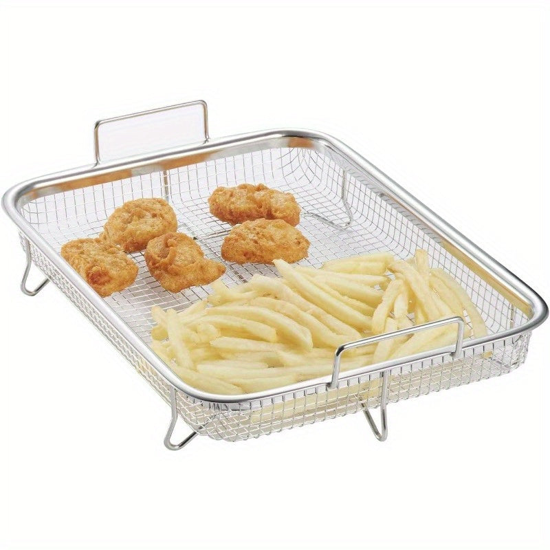 Stainless Steel Fry Basket Rack - Multi-Use Countertop Mesh Baking Tray for Healthier Cooking, Durable Food-Safe Design, Ideal for Fries and Veggies, Kitchen Essentials|Sleek Metallic Finish|Durable Construction, Fry Basket R