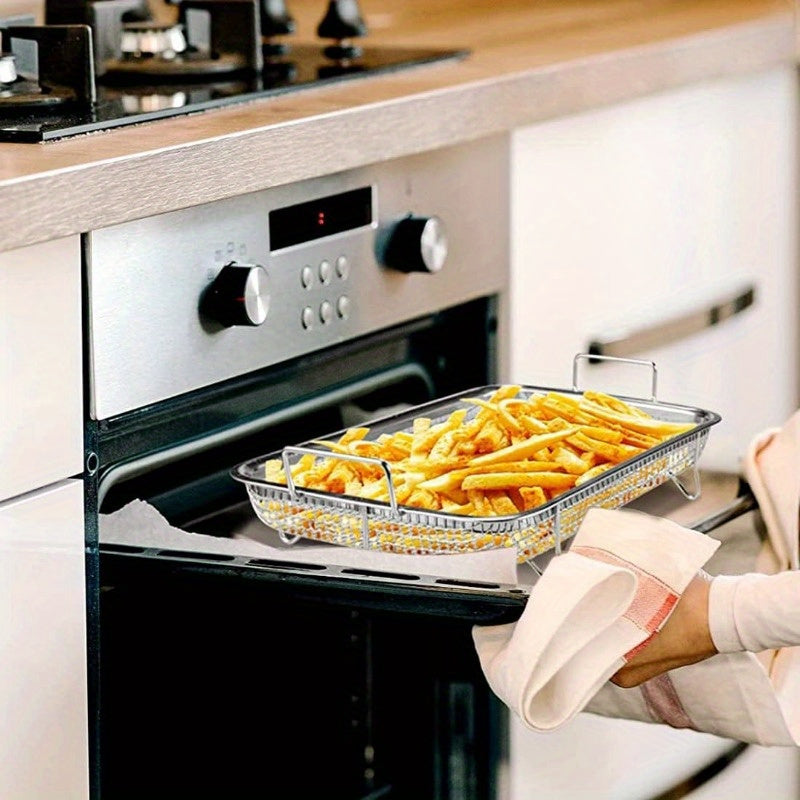 Stainless Steel Fry Basket Rack - Multi-Use Countertop Mesh Baking Tray for Healthier Cooking, Durable Food-Safe Design, Ideal for Fries and Veggies, Kitchen Essentials|Sleek Metallic Finish|Durable Construction, Fry Basket R