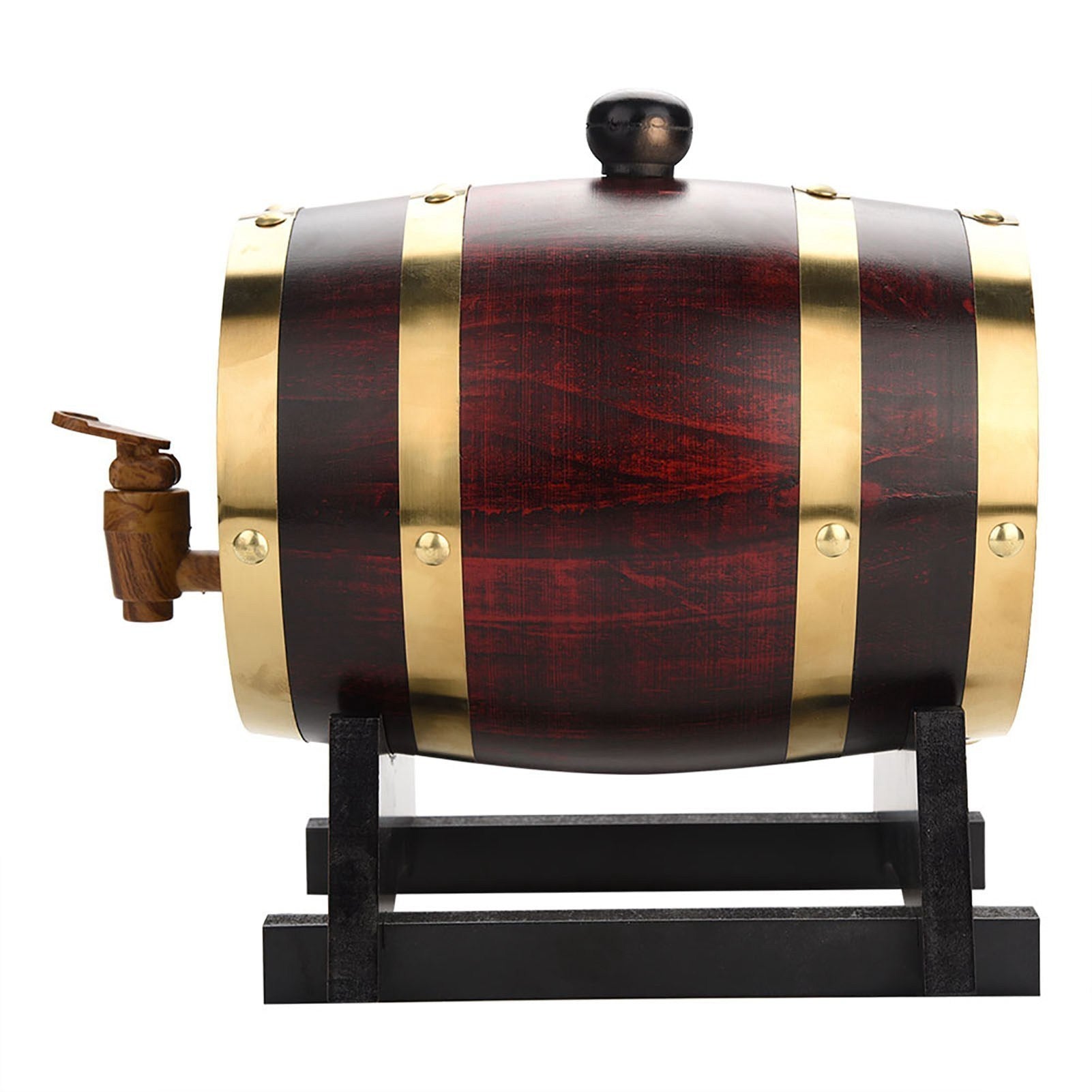 Rustic Pine Wood Wine Barrel with Leak-Proof Spigot - Red Oak Finish, Golden Metal Accents, Vintage Home Bar Decor for Whiskey, Beer, Brandy & Tequila, Step-by-Step Pouring Guide Included