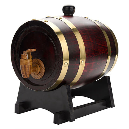 OakBarrel JC — Barril Decorativo de Pino Rústico con Grifo Antifugas (Acabado Roble Rojo, Detalles Dorados)