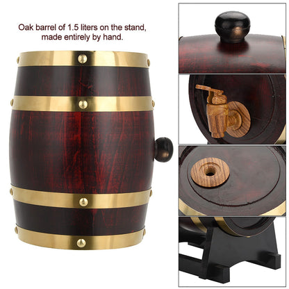 OakBarrel JC — Barril Decorativo de Pino Rústico con Grifo Antifugas (Acabado Roble Rojo, Detalles Dorados)