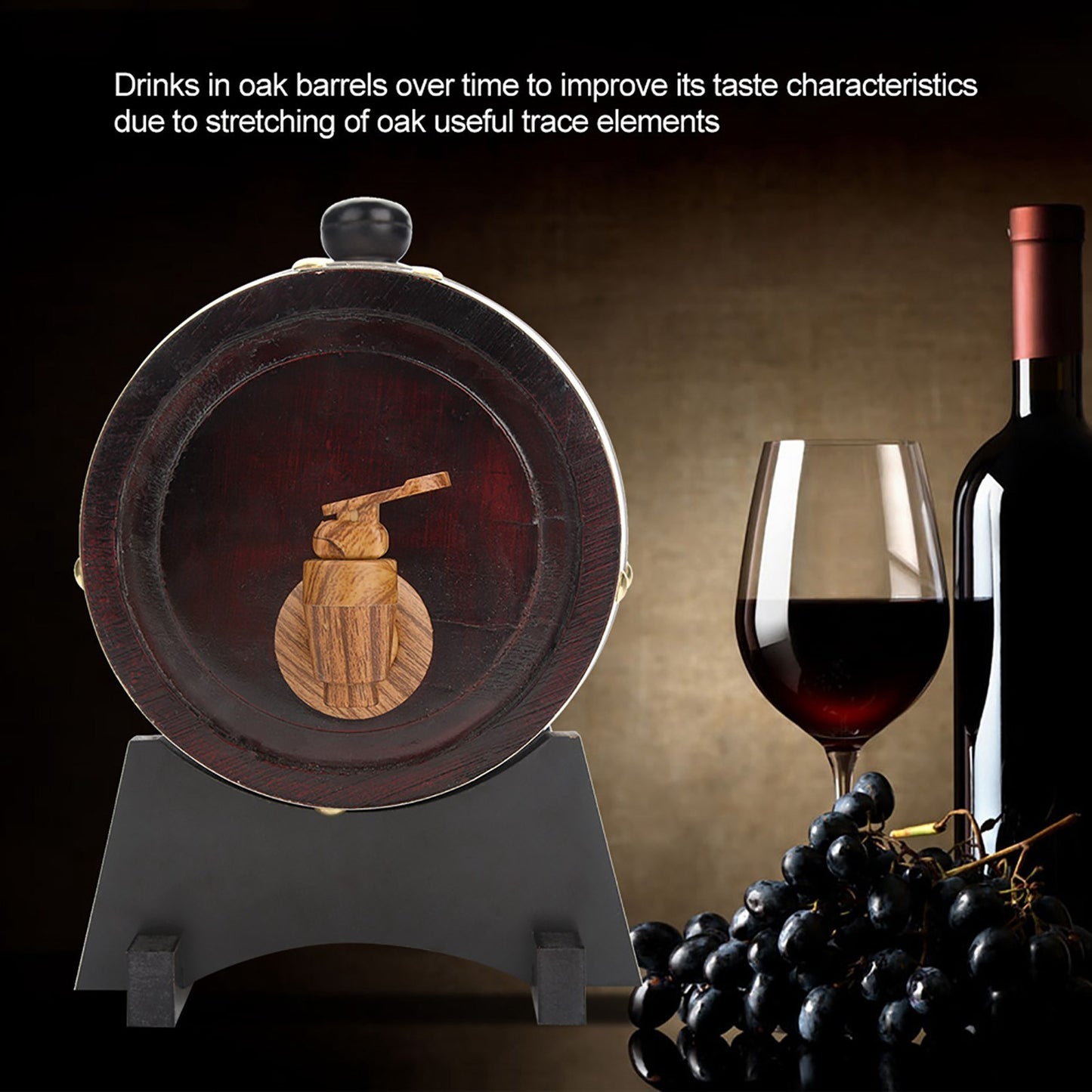 OakBarrel JC — Barril Decorativo de Pino Rústico con Grifo Antifugas (Acabado Roble Rojo, Detalles Dorados)