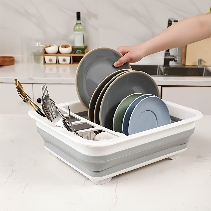 1pc Heavy-Duty Collapsible Dish Drying Rack with Compact Folding Design, Space-Saving Dish Drainer with Integrated Utensil Holder - Lightweight Portable Sink Organizer for Home, RV, Camping, Kitchen - Easy Storage & Quick-Dry