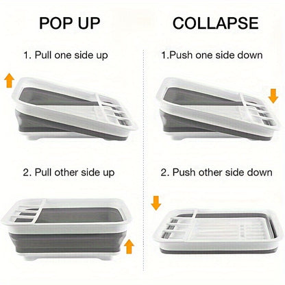 DryFold TG — Escurridor de Platos Plegable de Alta Resistencia con Porta Utensilios (Silicona + Plástico, Compacto y Portátil)