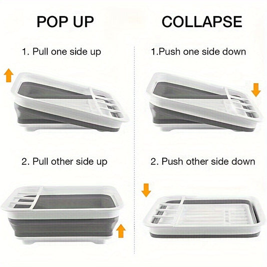 DryFold TG — Escurridor de Platos Plegable de Alta Resistencia con Porta Utensilios (Silicona + Plástico, Compacto y Portátil)