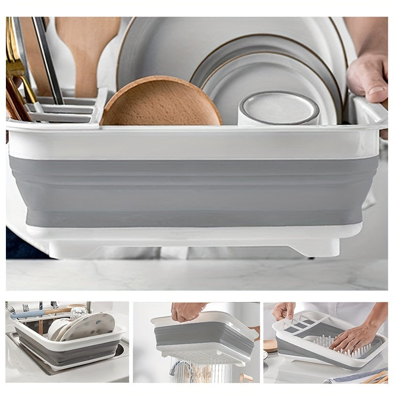 1pc Heavy-Duty Collapsible Dish Drying Rack with Compact Folding Design, Space-Saving Dish Drainer with Integrated Utensil Holder - Lightweight Portable Sink Organizer for Home, RV, Camping, Kitchen - Easy Storage & Quick-Dry