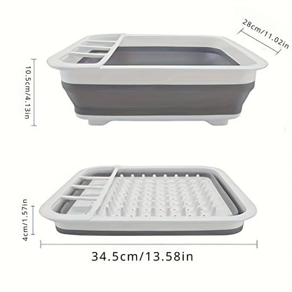 DryFold TG — Escurridor de Platos Plegable de Alta Resistencia con Porta Utensilios (Silicona + Plástico, Compacto y Portátil)