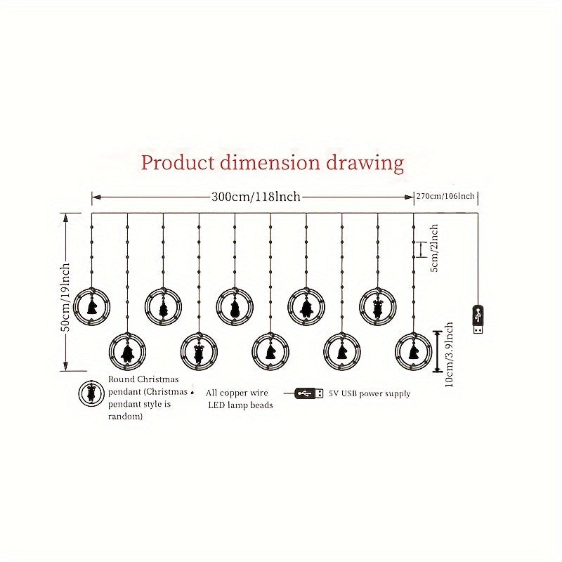 LuzNavidad Glam — Cortina de Luces LED Navideñas con Diseños Rústicos (USB, Blanco)