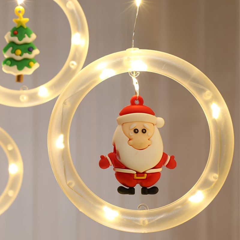 Rustic Christmas LED Curtain Lights Set - Santa, Reindeer, Snowman & Tree Designs | USB Powered Festive String Lights for Home, Bedroom & Party Decor, Key Control, White, Glamorous Style, Plastic Material
