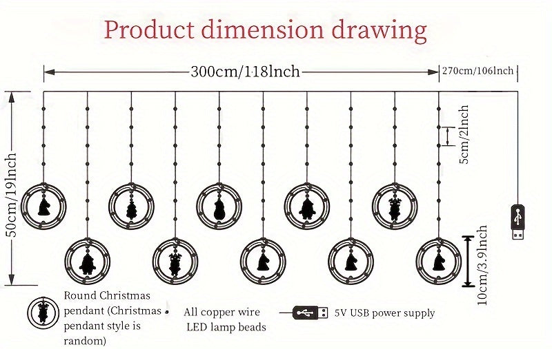 Rustic Christmas LED Curtain Lights Set - Santa, Reindeer, Snowman & Tree Designs | USB Powered Festive String Lights for Home, Bedroom & Party Decor, Key Control, White, Glamorous Style, Plastic Material