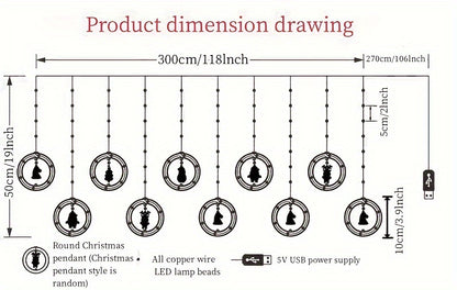 LuzNavidad Glam — Cortina de Luces LED Navideñas con Diseños Rústicos (USB, Blanco)