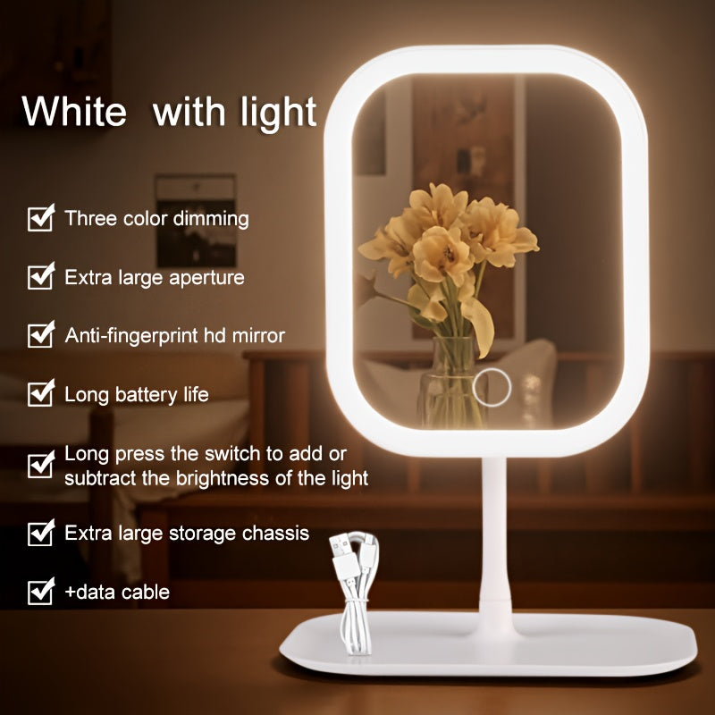 GlowFold — Espejo de Maquillaje LED Compacto con Control Táctil (3 Modos de Luz)