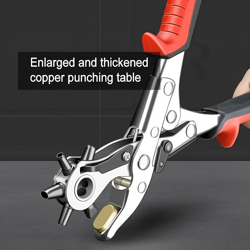 PunchPro Red — Pinza Perforadora Giratoria para Cuero Sintético y Manualidades