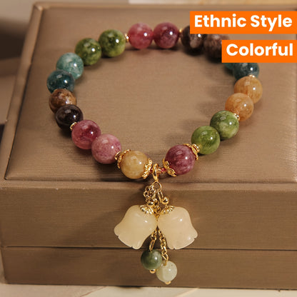 FlorÉtnica CY — Pulsera de Piedras Naturales con Dije Floral en Estilo Étnico