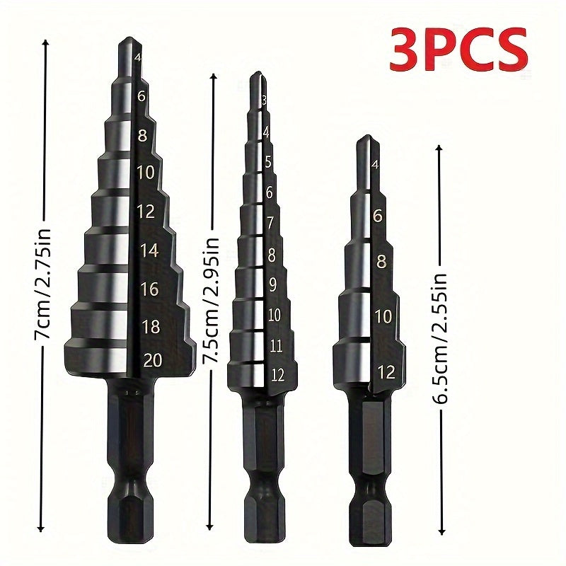 Cobalt Alloy Step Drill Bit Set (3pcs) | 24 Sizes | Conical Drill Bits with Titanium Coating | Suitable for Metal, Stainless Steel, Wood, Plastic | Highly Efficient Drilling And Enlarging