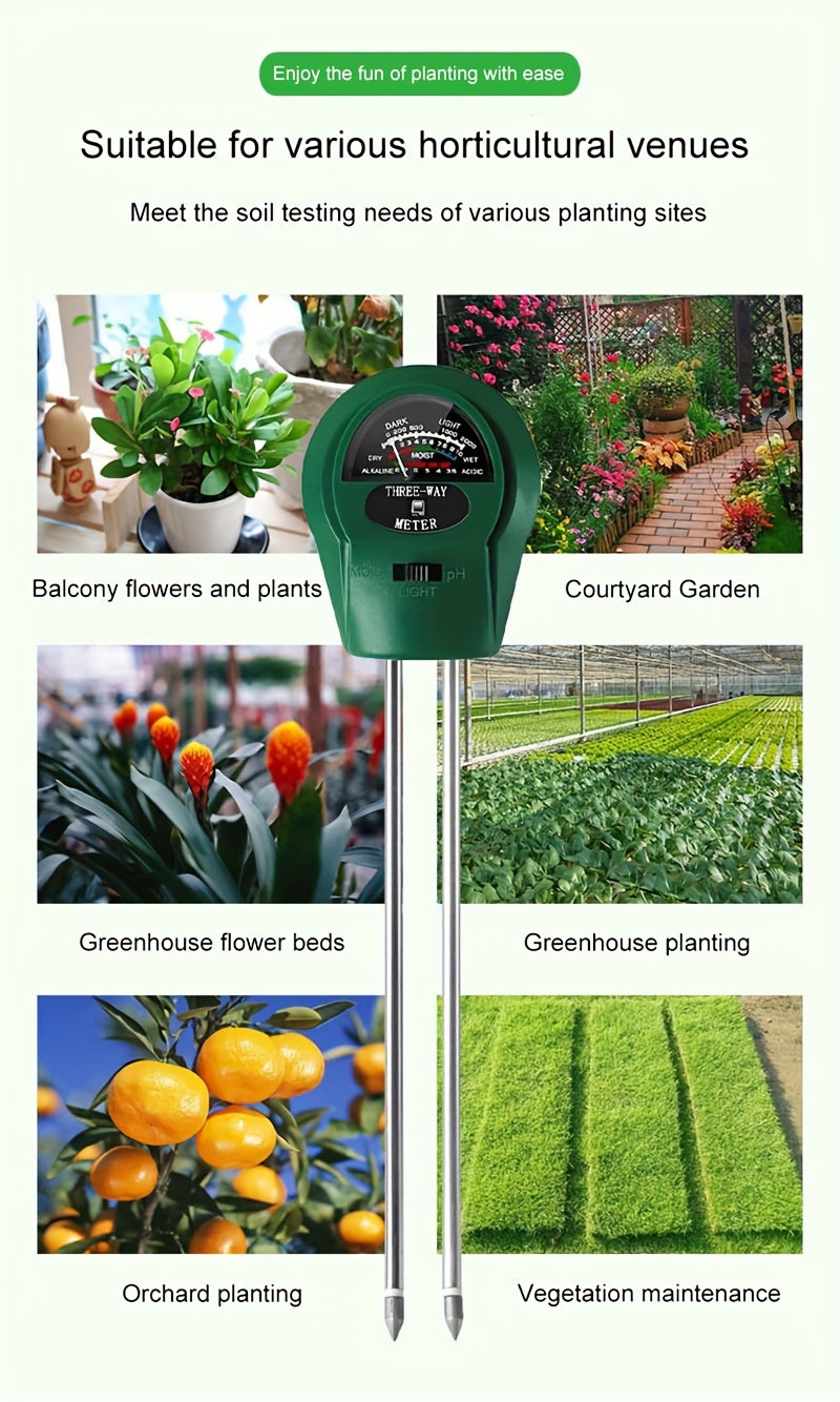 EcoSense CZDANG — Medidor de Suelo 3 en 1 sin Batería (Humedad, pH y Luz Solar)