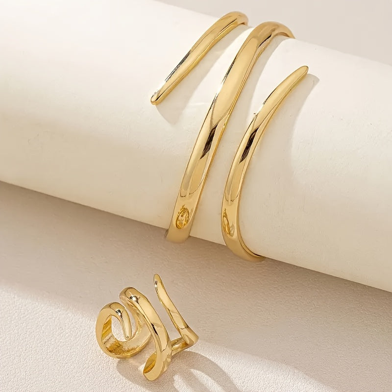 Golden Aura — Set de Pulsera y Anillo en Acero Inoxidable Dorado