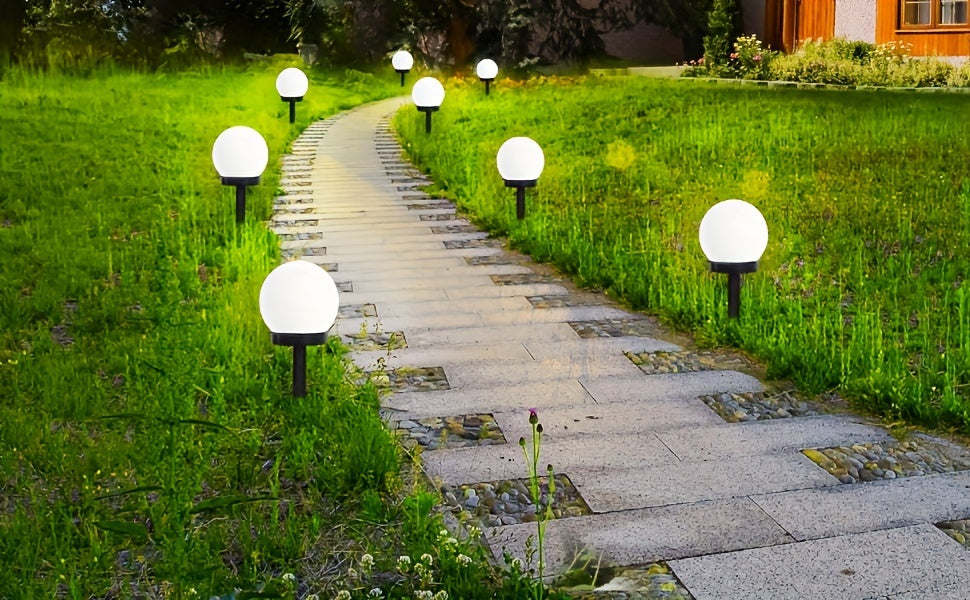 LumiSphere HB — Set de 8 Lámparas Solares LED Esféricas para Jardín (Blanco, Encendido Automático)