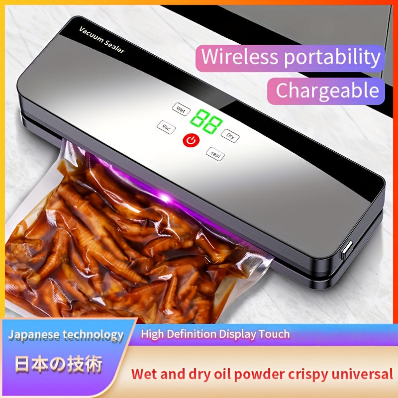 Multifunctional Automatic Food Sealer, Portable Wireless Vacuum Sealer with Manual Start/Stop, Digital Display, Snack Bag Sealing, Long-Term Food Preservation, Compact and Easy-to-Use Design, Suitable for Kitchen and Outdoor