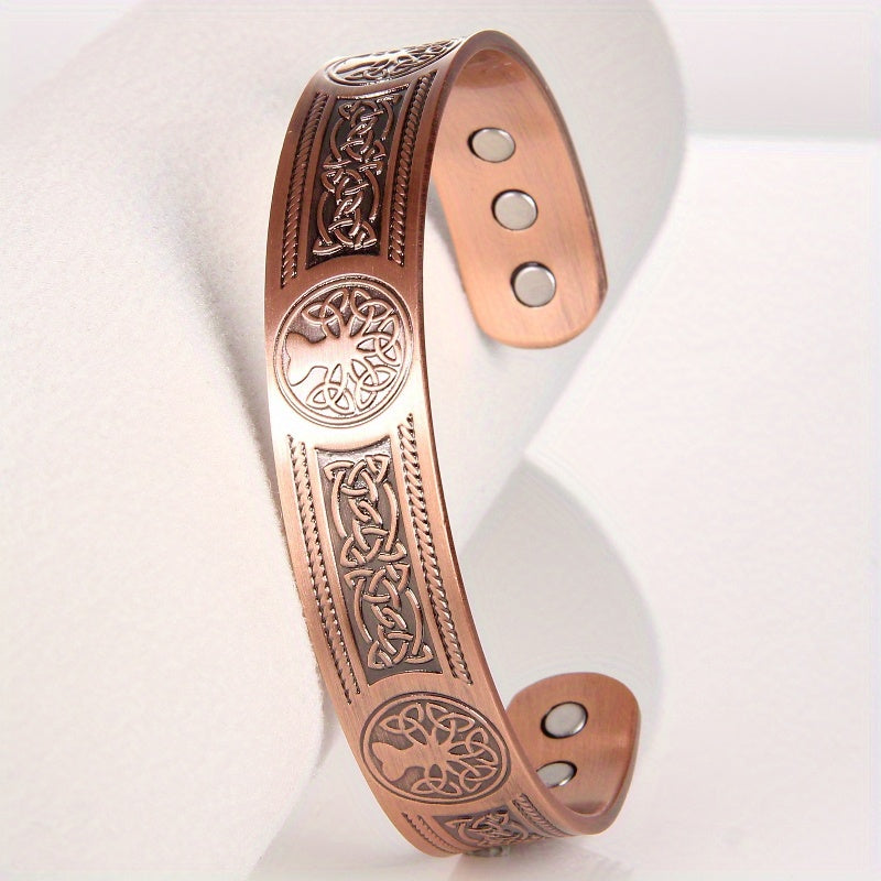 Men'S Copper Magnetic Bracelet with Upgraded Solid Copper Tree of Life Design, Equipped with 6 Magnets, Adjustable Bracelet, Birthday and Christmas Gift for Mom and Dad