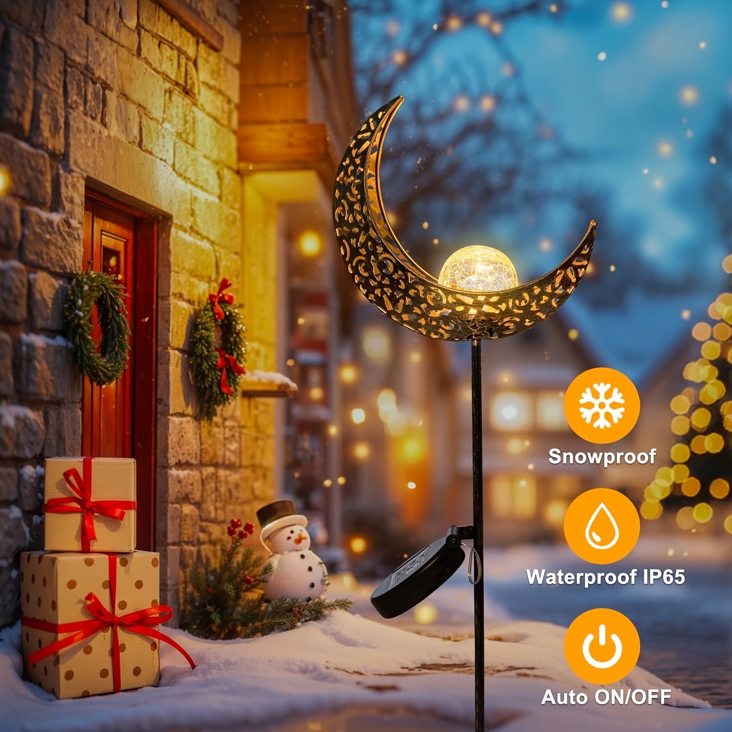 BEAKJEONG Solar-Powered Outdoor Moon Light with Motion Sensor & 3D Glowing Moon Effect - IP65 Waterproof & Rustproof Metal/ABS Construction, 39.88cm Large Solar Garden Lamp for Pathway, Patio, RV, Camping - Warm White LED Moo