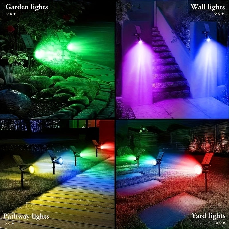 2pcs 9 LED Solar Spot Lights, IP65 Outdoor RGB Solar Landscape Lights Brightness Adjustable for Garden Yard Trees Backyard Driveway Patio Lawn Decoration Street Lamp Spotlight