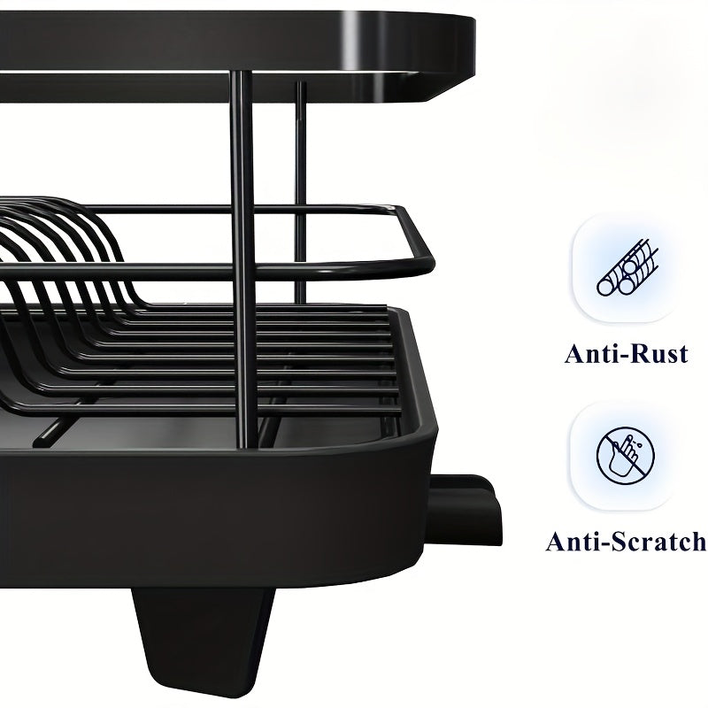 1pc Space-Saving Stainless Steel Dish Drying Rack with Utensil Holder - Efficient Kitchen Counter Organizer for Plates, Bowls, Cups & Cutlery, Durable Plastic Shelf for Modern Kitchens, Dish Drying Rack for Kitchen Counter, U