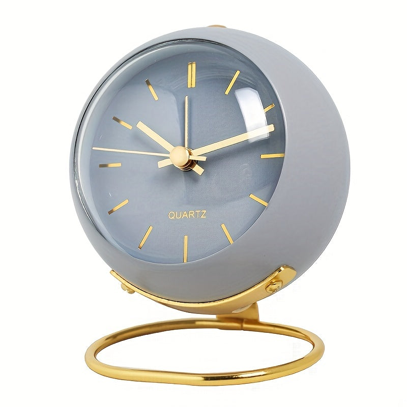 Silent Nordic-Inspired Desk Clock with Luminous Hands - Battery Operated, Metal Round Alarm Clock for Students and Home Decor