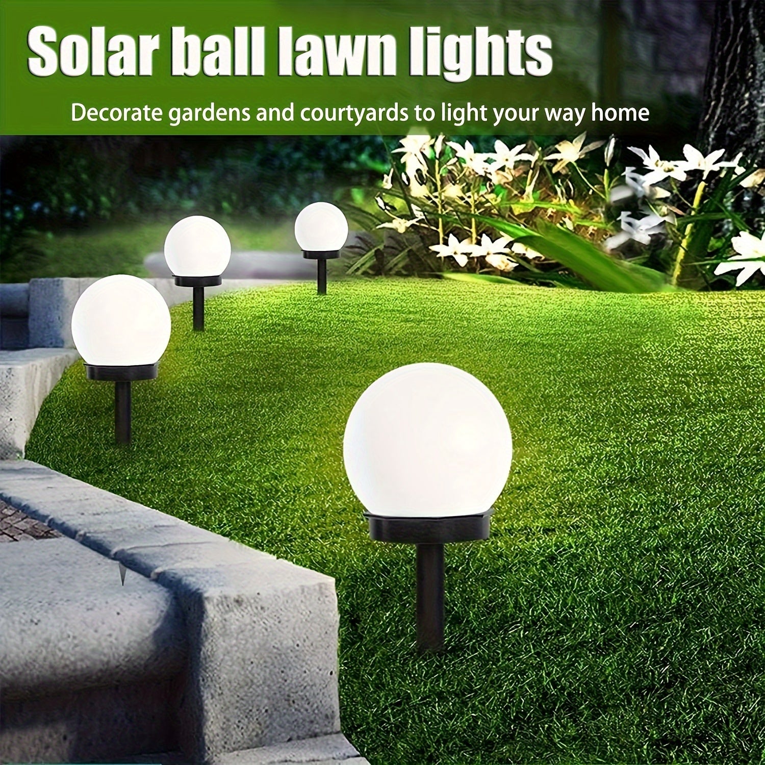 8pcs Solar-Powered LED Spherical Garden Lights - White Outdoor Pathway Lighting, Durable Plastic Auto On/Off Solar Lights for Lawn, Yard, Patio, Christmas & Wedding Decor, Solar Outdoor Lights, Lawn Decoration, Decorative Acc